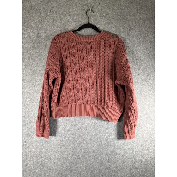 Old Navy Sweater Women Large Root‎ Beer Cropped Chevron Open-Knit Pullover - Picture 7 of 8